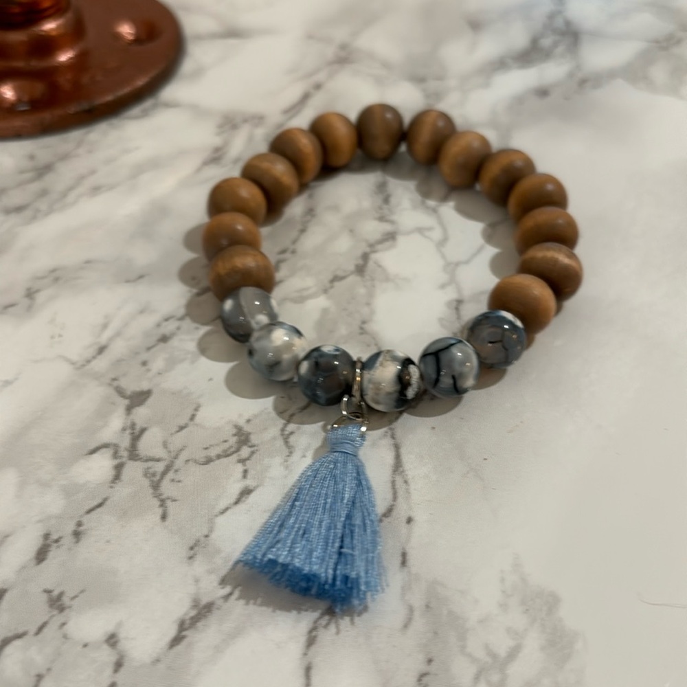 Dyed Fire Agate and Wood Bracelet